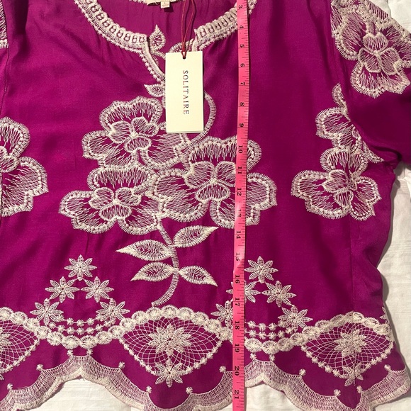 Solitaire Boho Floral Embroidered Pink Blouse Top 3/4 Sleeve SZ L  NWT - Picture 10 of 10